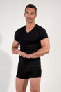 General view of a men model wearing HO black modal/viscose/tencel Tee-Shirt V Neck