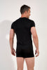 Back view of a men model wearing HO black modal/viscose/tencel Tee-Shirt V Neck