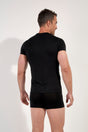 Back view of a men model wearing HO black modal/viscose/tencel Tee-Shirt V Neck