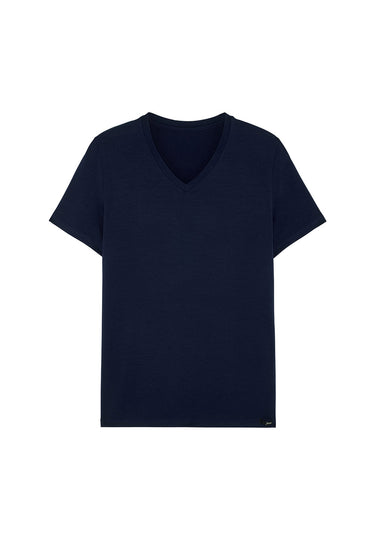 Front cutout view of HO navy modal/viscose/tencel Tee-Shirt V Neck