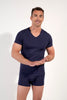Front view of a men model wearing HO navy modal/viscose/tencel Tee-Shirt V Neck