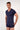 General view of a men model wearing HO navy modal/viscose/tencel Tee-Shirt V Neck