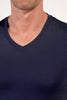 Close-up view of a men model wearing HO navy modal/viscose/tencel Tee-Shirt V Neck
