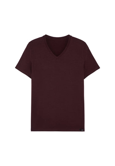 Front cutout view of HO bordeaux modal/viscose/tencel Tee-Shirt V Neck