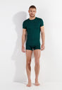Full-body view of a men model wearing HO dark green modal/viscose/tencel Tee-Shirt Crew Neck