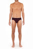 Full-body view of a men model wearing HO bordeaux modal/viscose/tencel Comfort Briefs HO1