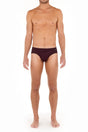Full-body view of a men model wearing HO bordeaux modal/viscose/tencel Comfort Briefs HO1