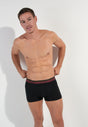 General view of a men model wearing HO black/black/black cotton Boxer Briefs HO1 3p