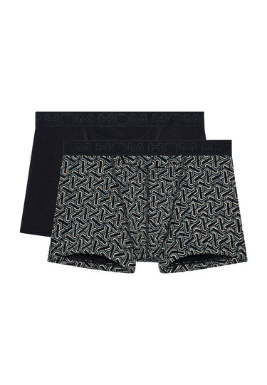 Front cutout view of HO black/black print cotton Boxer Briefs HO1 2p