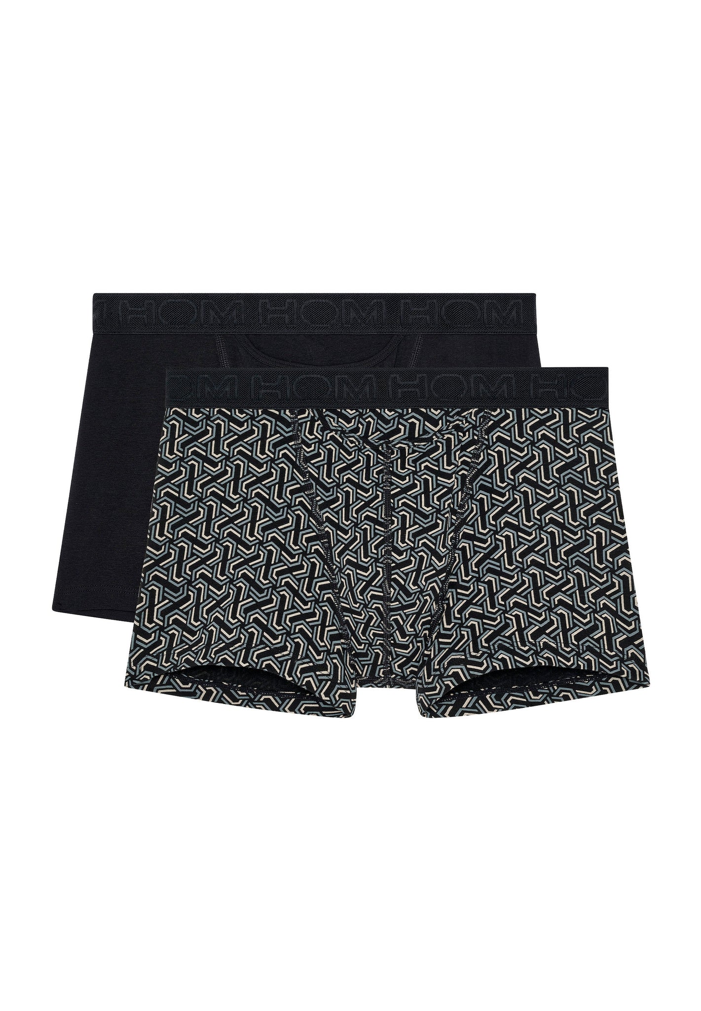 Front cutout view of HO black/black print cotton Boxer Briefs HO1 2p