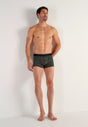 Full-body view of a men model wearing HO black/black print cotton Boxer Briefs HO1 2p