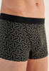 Close-up view of a men model wearing HO black/black print cotton Boxer Briefs HO1 2p