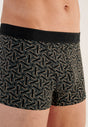 Close-up view of a men model wearing HO black/black print cotton Boxer Briefs HO1 2p
