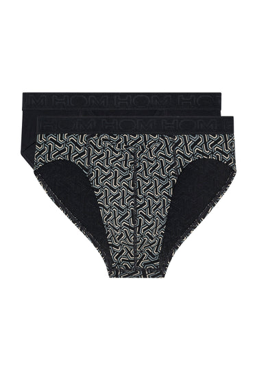 Front cutout view of HO black/black print cotton Mini Briefs HO1 2p