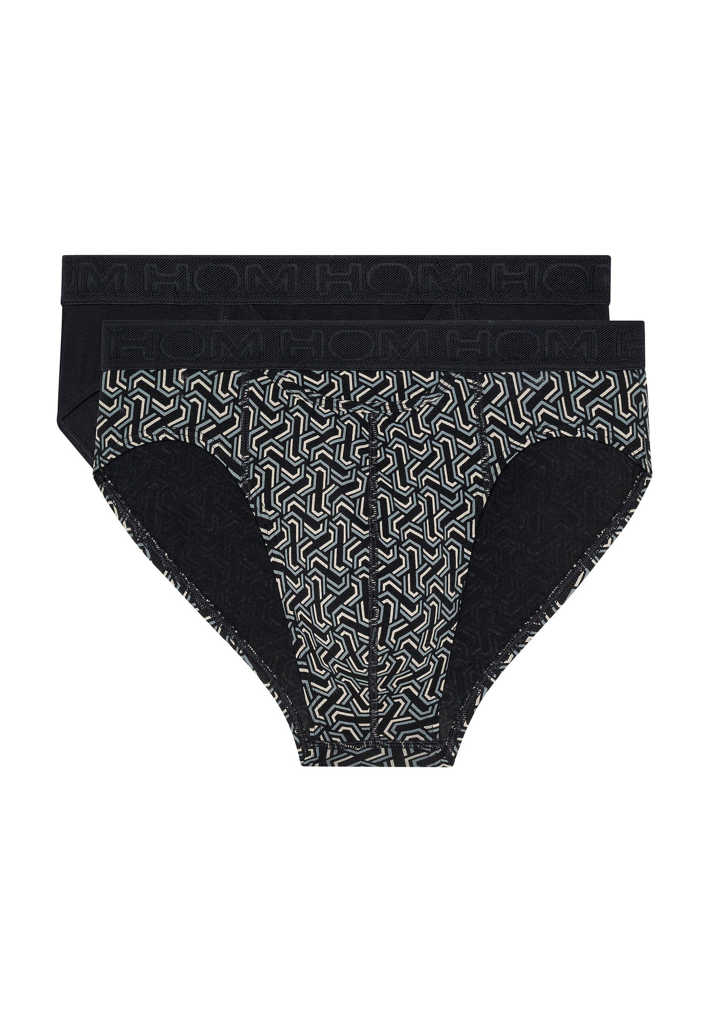 Front cutout view of HO black/black print cotton Mini Briefs HO1 2p
