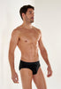 General view of a men model wearing HO black/black print cotton Mini Briefs HO1 2p
