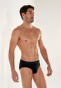 General view of a men model wearing HO black/black print cotton Mini Briefs HO1 2p