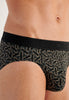 Close-up view of a men model wearing HO black/black print cotton Mini Briefs HO1 2p