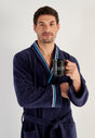 Front view of a men model wearing HO navy  Bathrobe