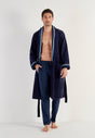 General view of a men model wearing HO navy  Bathrobe