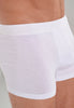 Close-up view of a men model wearing HO black/blue/white cotton Boxer Briefs 3p