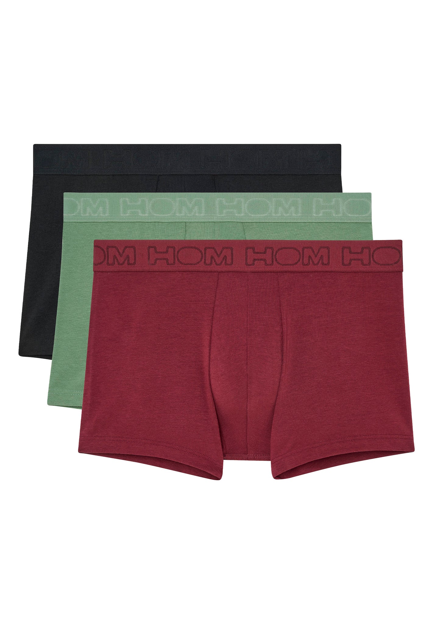 Front cutout view of HO black/khaki/bordeaux cotton Boxer Briefs 3p