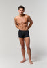 General view of a men model wearing HO black/khaki/bordeaux cotton Boxer Briefs 3p