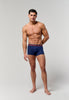 Full-body view of a men model wearing HO navy/navy/navy cotton Boxer Briefs HO1 3p