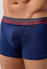 Close-up view of a men model wearing HO navy/navy/navy cotton Boxer Briefs HO1 3p